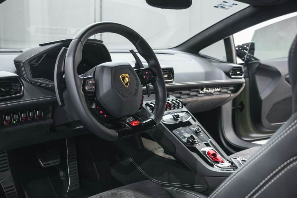black and silver steering wheel